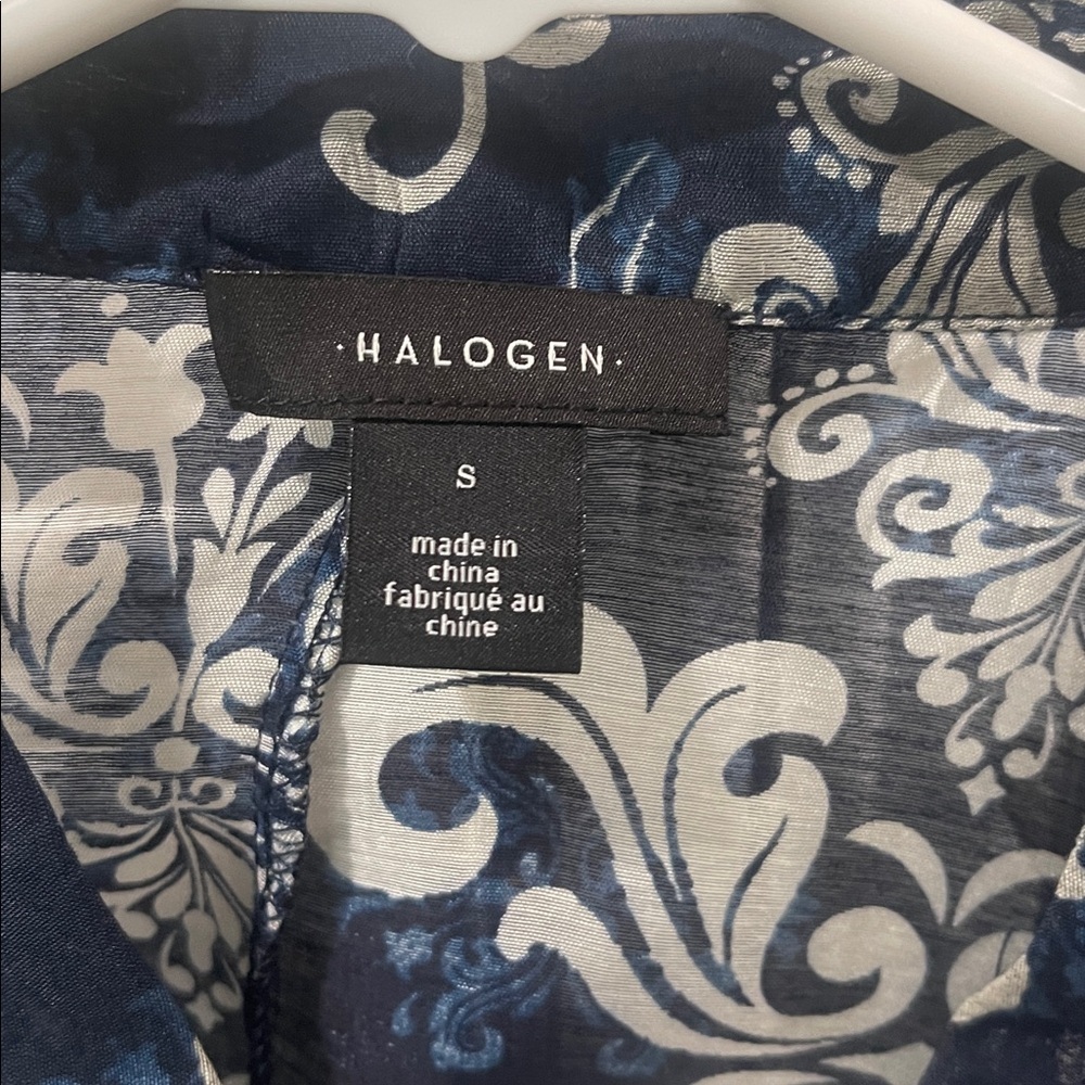 Halogen long sleeve blue sheer paisley button front tie waist top blouse Small - Picture 3 of 16